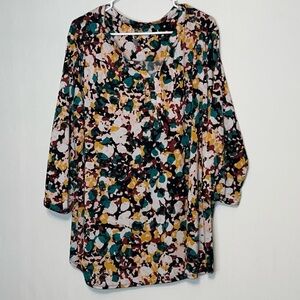 Croft & Barrow Floral Tunic Blouse Size 3XL 3/4 Sleeves Faux 1/4 Button Down.
